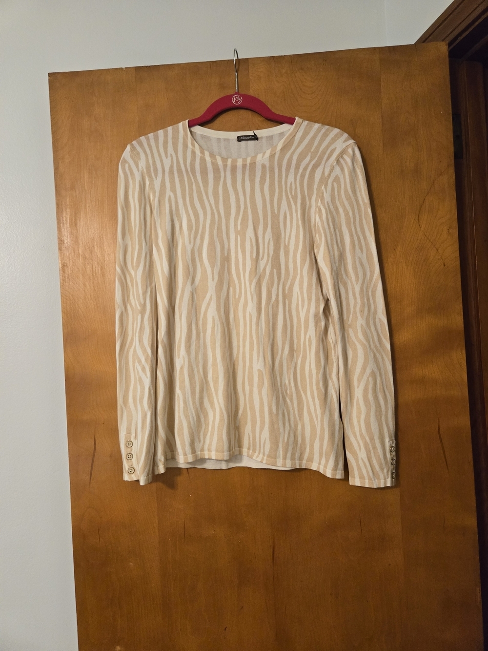 J McLaughlin White & Brown Long Sleeve Crewneck Sweater Size M